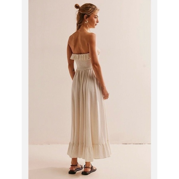 New Free People Lush Life Linen Strapless Midi Dress Ivory White - Picture 4 of 9